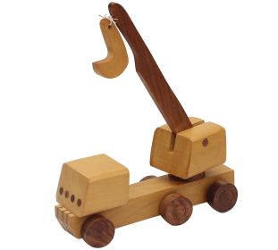 Benzara Handmade Wooden Kid's Toy Crane, Brown