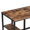 Industrial 47 Inch Wood and Metal Desk with 2 Shelves, Black and Brown