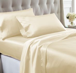 Nantes 4 Piece Wrinkle Resistant Queen Size Satin Sheet Set The Urban Port, Cream