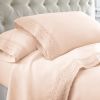 Udine 4 Piece Queen Size Microfiber Sheet Set with Crochet Lace The Urban Port, Pink