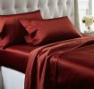 Nantes 4 Piece California King Size Satin Sheet Set The Urban Port, Ruby Red