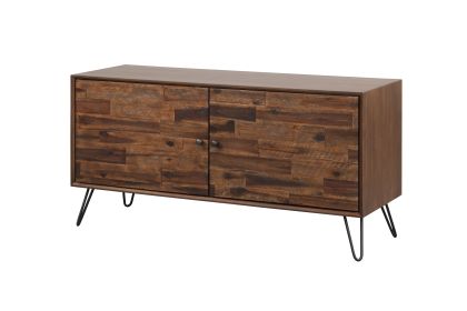 2 Doors Wooden Media Console with Hairpin Legs, Brown and Black