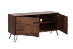 2 Doors Wooden Media Console with Hairpin Legs, Brown and Black