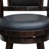 24 Inches Swivel Wooden Frame Counter Stool with Padded Back, Dark Brown