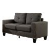 Fabric Upholstered Loveseat with Track Arms and Nailhead Trim, Dark Gray