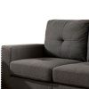 Fabric Upholstered Loveseat with Track Arms and Nailhead Trim, Dark Gray