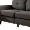 Fabric Upholstered Loveseat with Track Arms and Nailhead Trim, Dark Gray