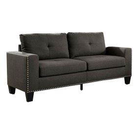 Fabric Upholstered Sofa with Track Arms and Nailhead Trim, Dark Gray