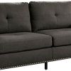 Fabric Upholstered Sofa with Track Arms and Nailhead Trim, Dark Gray