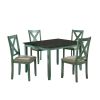 5 Piece Dining Table Set with Padded Seat and X Back, Green