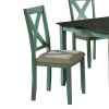 5 Piece Dining Table Set with Padded Seat and X Back, Green