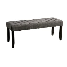 48 Inches Bench with Button Tufted Seat and Chamfered Legs, Gray