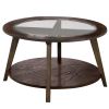 32 Inches Coffee Table with Round Glass Top and Angled Legs, Brown