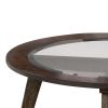 32 Inches Coffee Table with Round Glass Top and Angled Legs, Brown