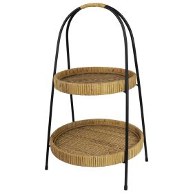 2 Tier Storage Stand with Interwoven Design, Brown