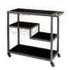 Contemporary Style Metal Bar Cart With Tempered Glass Shelves, Gunmetal Gray Black