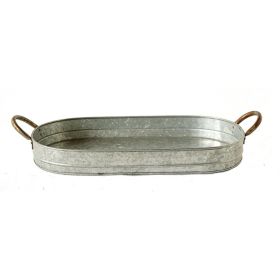 Galvanized Oblong Metal Tray with Ear Handles, Gray