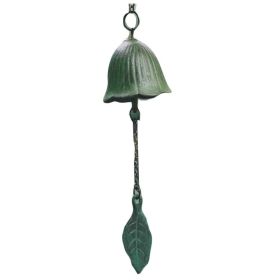 Japanese Cast Iron Wind Chimes Hangings Antique Metal Tulip Leaves Vintage Temple Bells Balcony Garden, Green