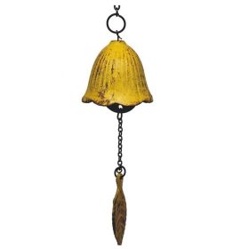 Japanese Cast Iron Wind Chimes Hangings Antique Metal Tulip Leaves Vintage Temple Bells Balcony Garden, Yellow