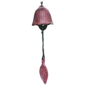 Japanese Cast Iron Wind Chimes Hangings Antique Metal Tulip Leaves Vintage Temple Bells Balcony Garden, Pink