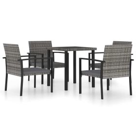 5 Piece Patio Dining Set Poly Rattan Gray