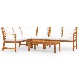 5 Piece Patio Lounge Set with Cushion Cream Solid Acacia Wood