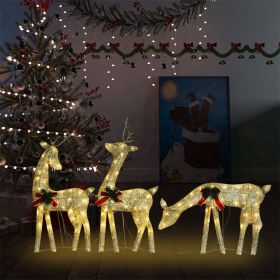 Christmas Reindeer Family 106.3"x2.8"x35.4" Gold Warm White Mesh