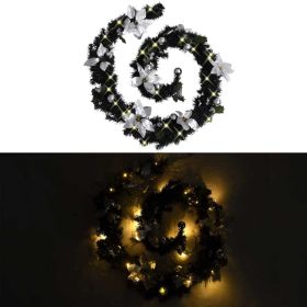 Christmas Garland with LED Lights Black 8.9' PVC