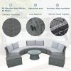 10-Piece Outdoor Sectional Half Round Patio Rattan Sofa Set; PE Wicker Conversation Furniture Set for Free Combination; Light Gray