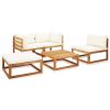 5 Piece Patio Lounge Set with Cushions Solid Acacia Wood