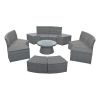 10-Piece Outdoor Sectional Half Round Patio Rattan Sofa Set; PE Wicker Conversation Furniture Set for Free Combination; Light Gray