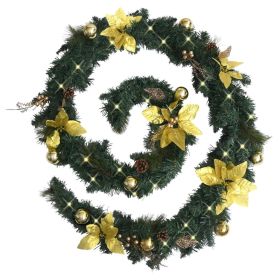 Christmas Garland with LED Lights Green 8.9' PVC (Color: Green)