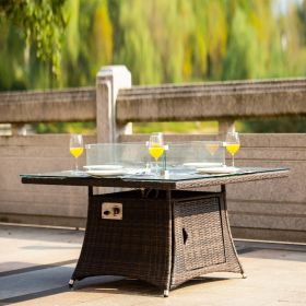 Brown Wicker Patio Firepit  Dining Table (Table Only) (shape: Square)