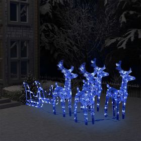 Reindeers & Sleigh Christmas Decoration 110.2"x11"x21.7" Acrylic (Color: Blue)