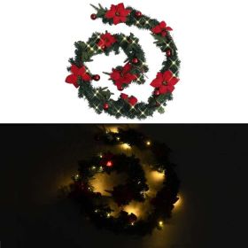 Christmas Garland with LED Lights Green 8.9' PVC (Color: green and red)